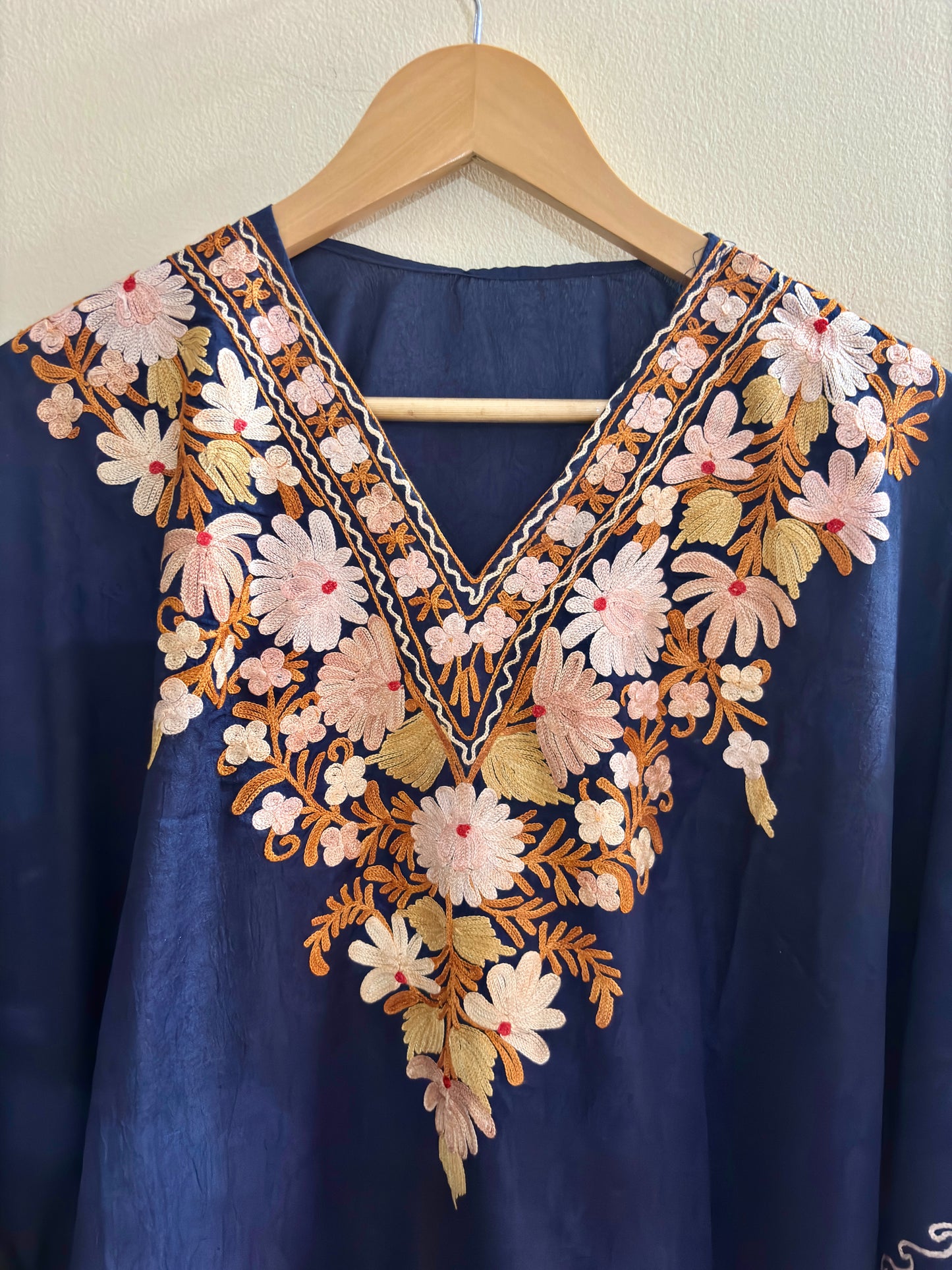 Heer Navy Blue Short Aari Work Kaftan Set