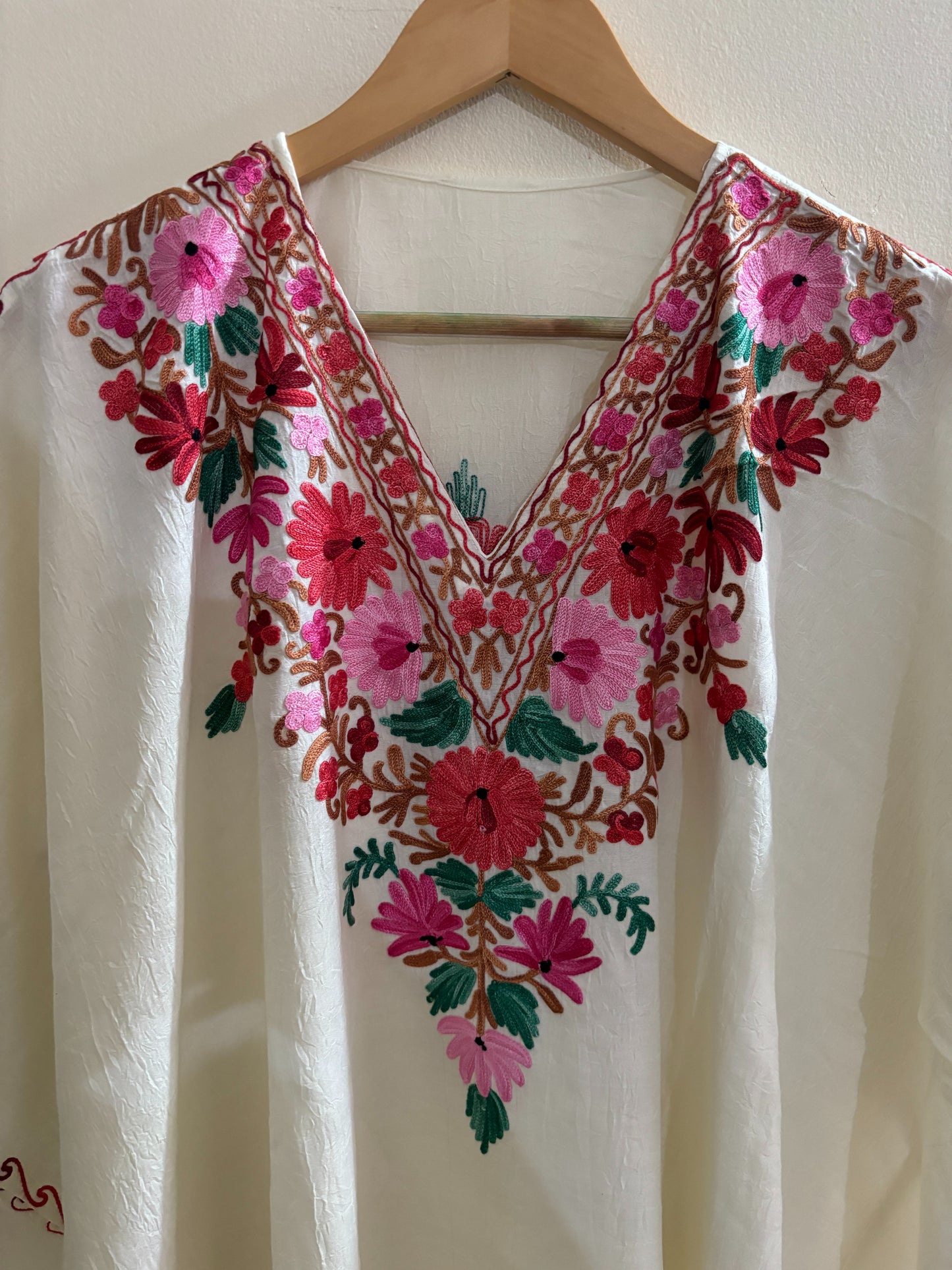 Heer White Multi Color Aari Work Kaftan Set
