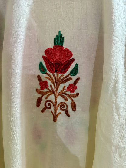 Heer White Multi Color Aari Work Kaftan Set