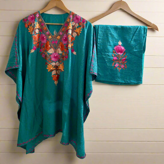 Heer Ferozi  Multi Color Aari Work Short  Kaftan Set