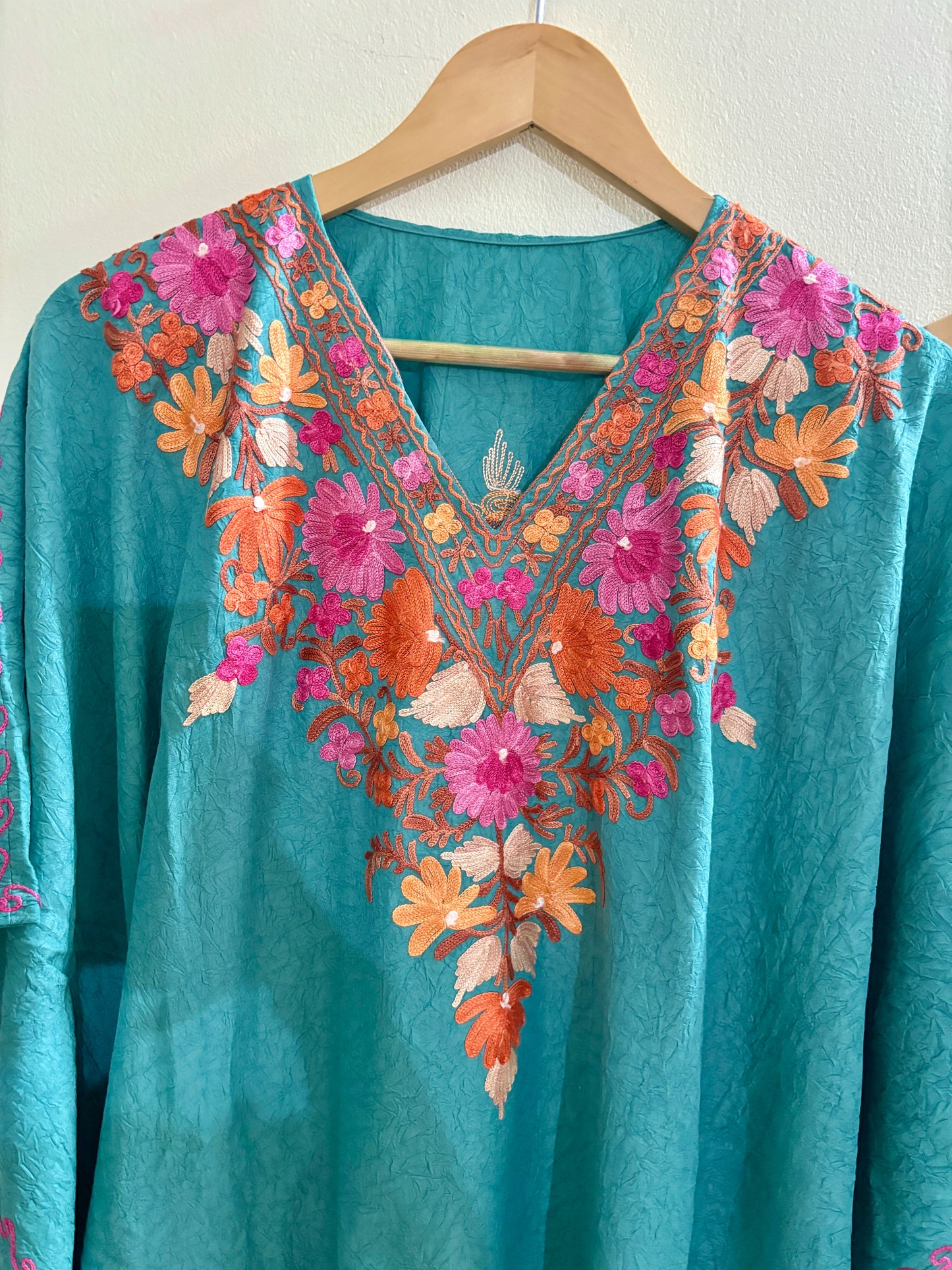 Heer Ferozi  Multi Color Aari Work Short  Kaftan Set