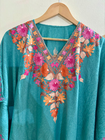 Heer Ferozi  Multi Color Aari Work Short  Kaftan Set
