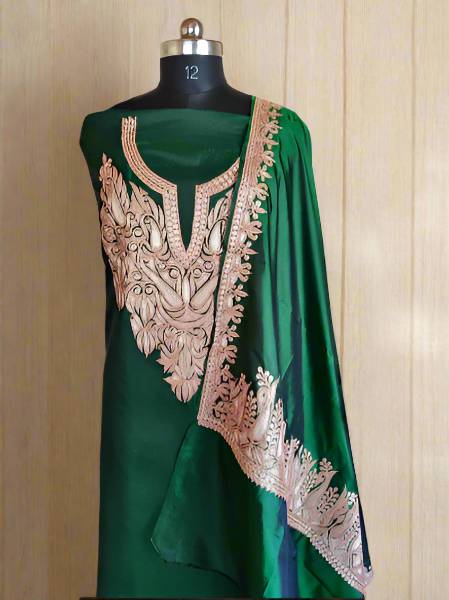 Khwaab Pure Green Silk Suit with Tilla Embroidery