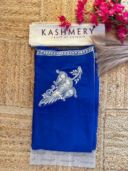 Omang Blue Crepe Saree with Kashmiri Tilla Embroidery