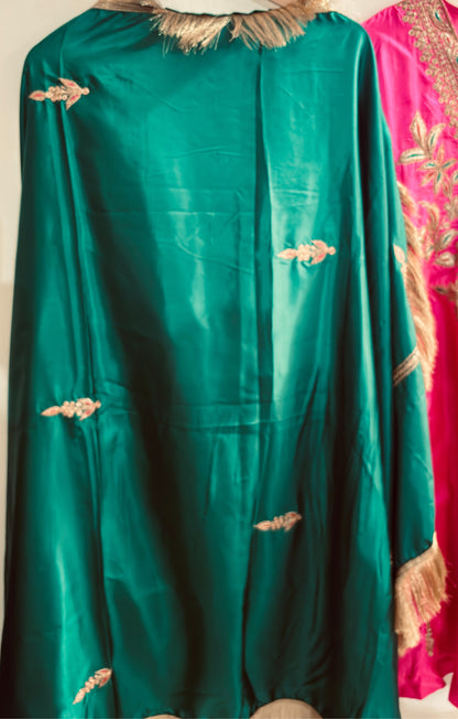 Leela Stitched Rani Pink Silk Suit Set with Tilla Embroidery & Green Dupatta