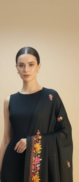 Waadi Black Aari Work Stole