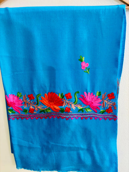 Waadi Teal Aari Work Stole