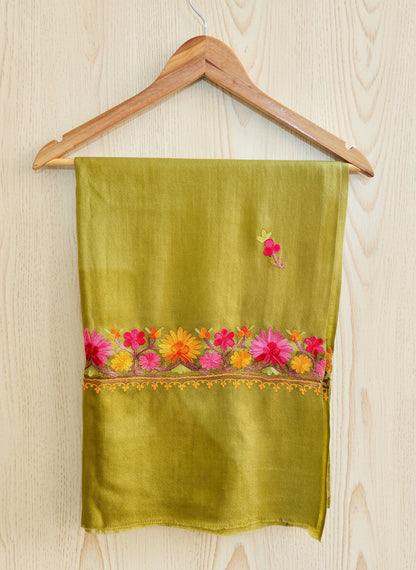 Waadi Olive Green Aari Work Stole
