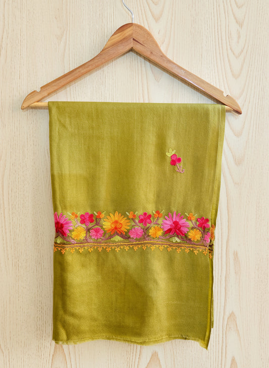 Waadi Olive Green Aari Work Stole