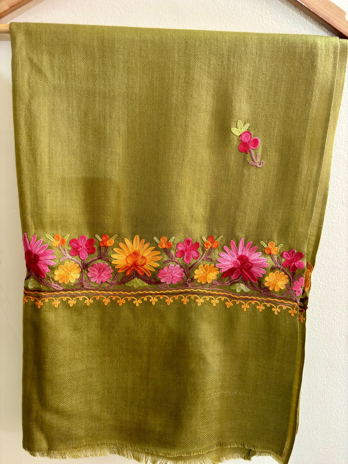 Waadi Olive Green Aari Work Stole
