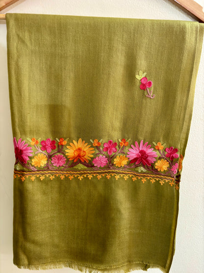 Waadi Olive Green Aari Work Stole