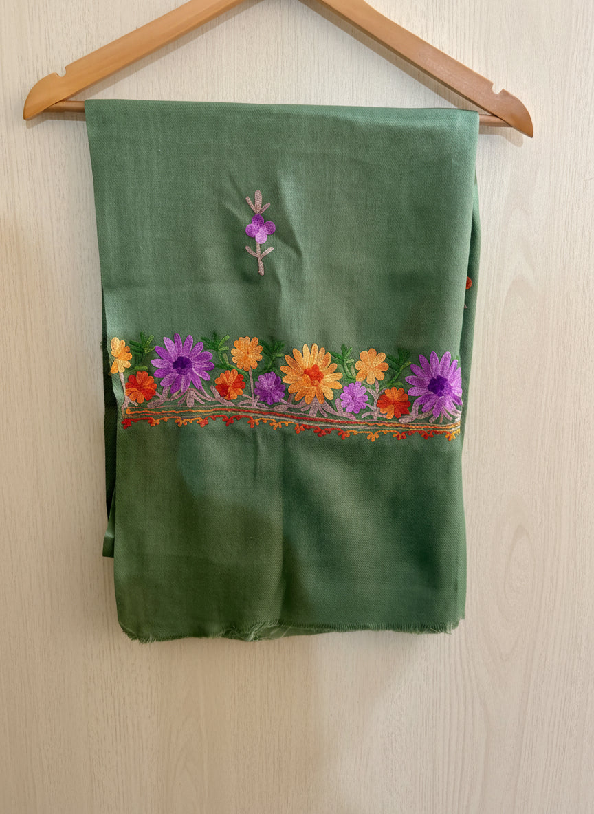 Waadi  Greenish Aari Work Stole