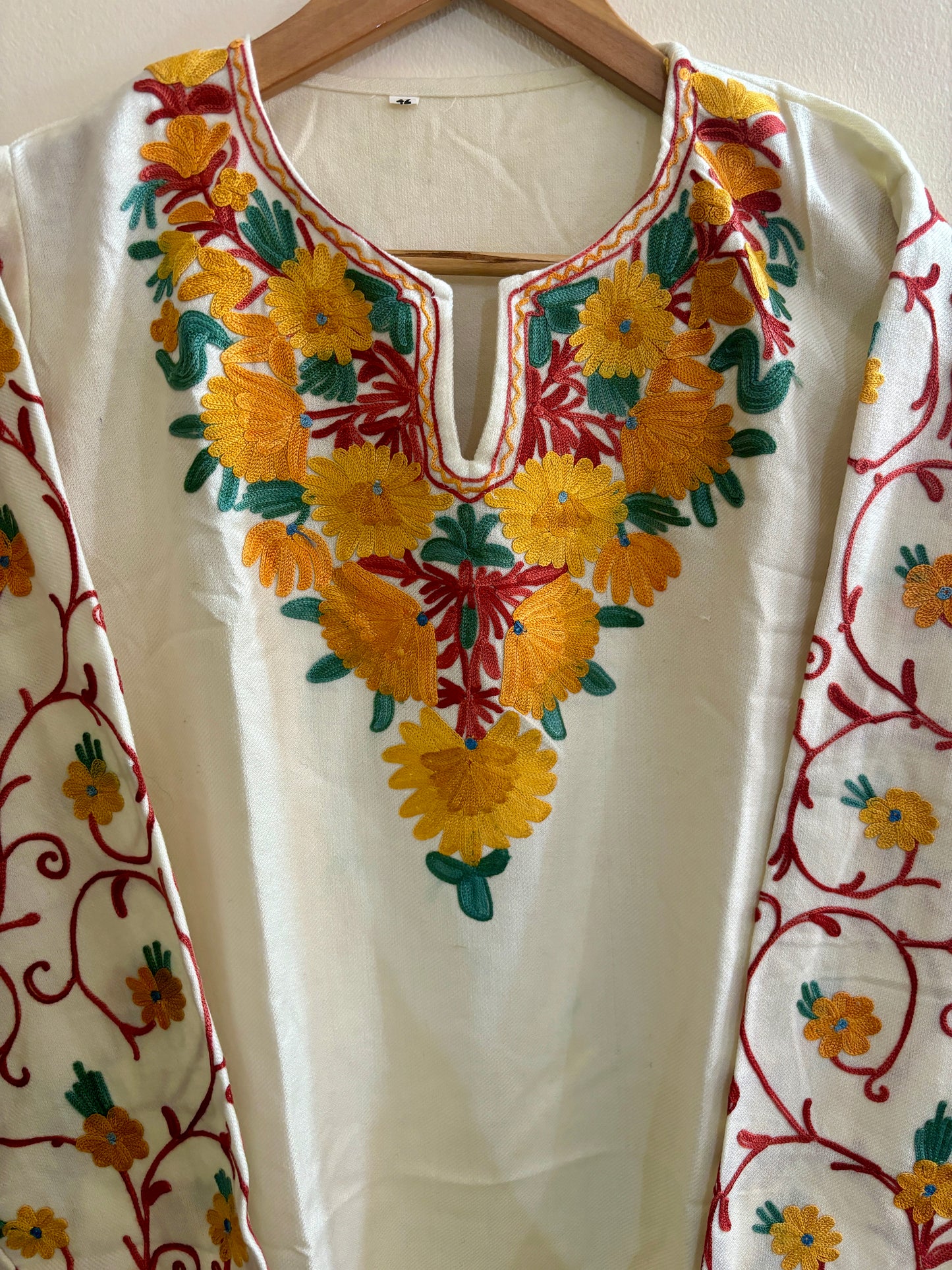 Masoom White Short Aari Work Warm Kurti