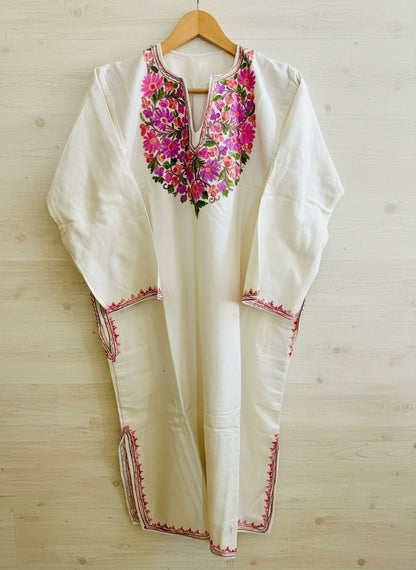 Masoom White Embroidery Aari Work Pheran