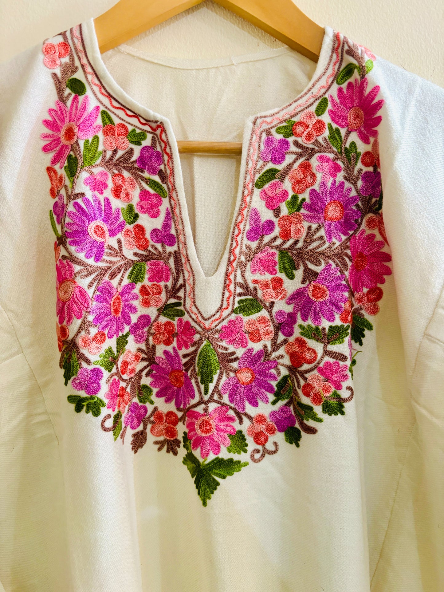 Masoom White Embroidery Aari Work Pheran