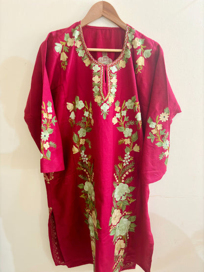 Masoom Maroon Full  Embroidery Aari Work Pheran