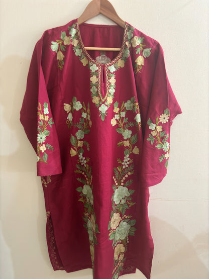 Masoom Maroon Full  Embroidery Aari Work Pheran