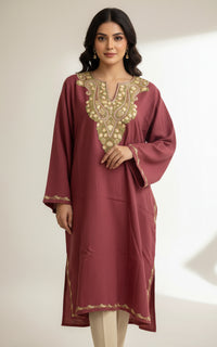 Sheen Noon Chai Pink HandMade Aari Work Pheran