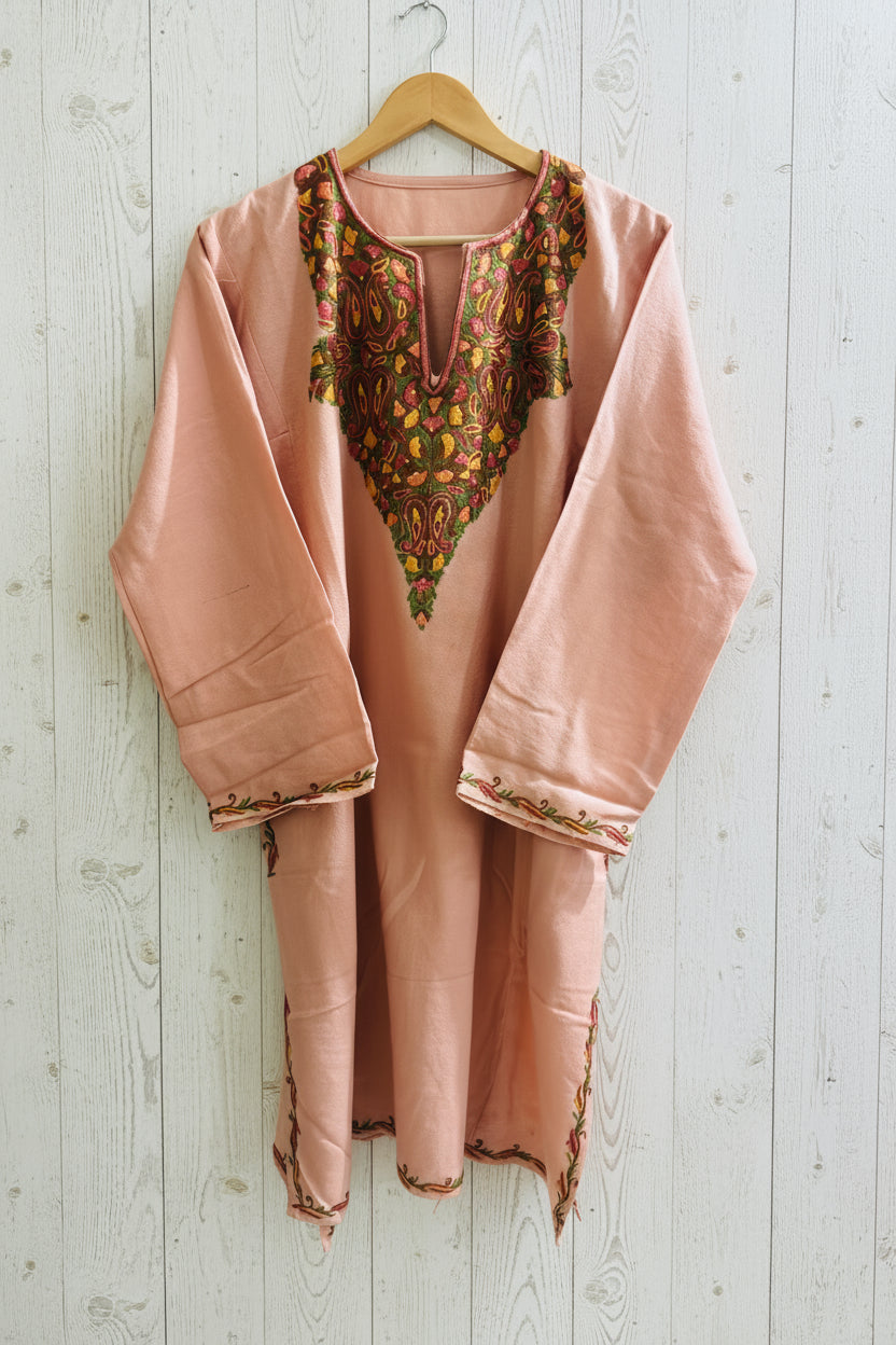 Sheen Light Peach HandMade Aari Work Pheran