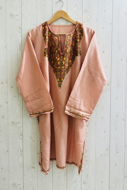 Sheen Light Peach HandMade Aari Work Pheran