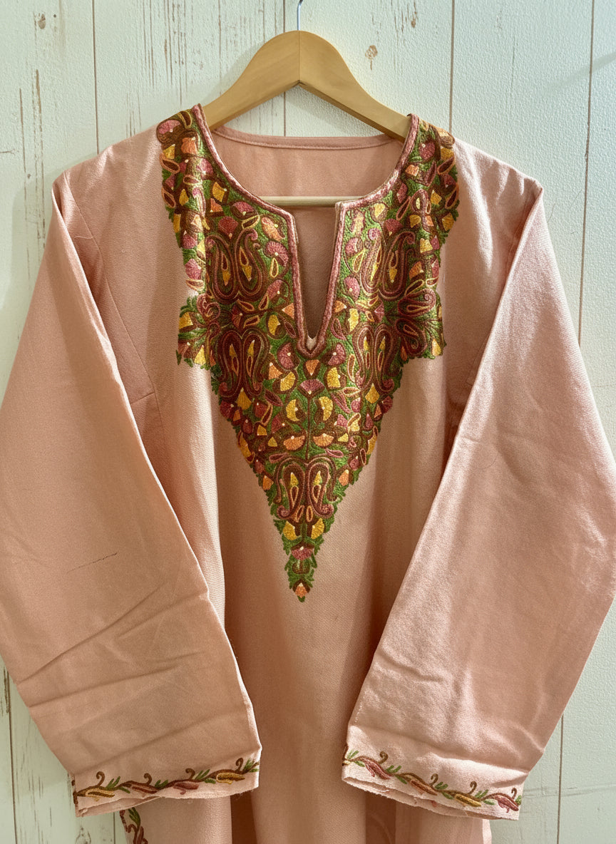 Sheen Light Peach HandMade Aari Work Pheran