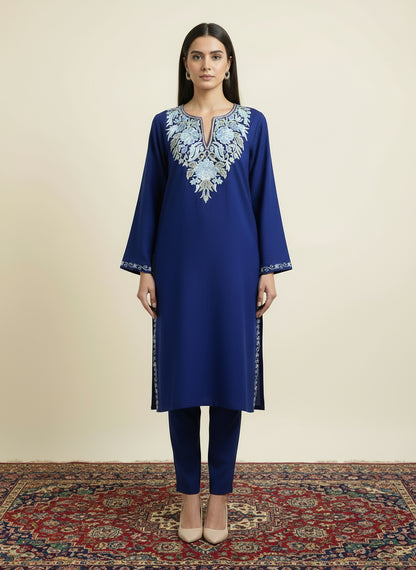 Sheeni Royal  Blue HandMade Aari Work Pheran