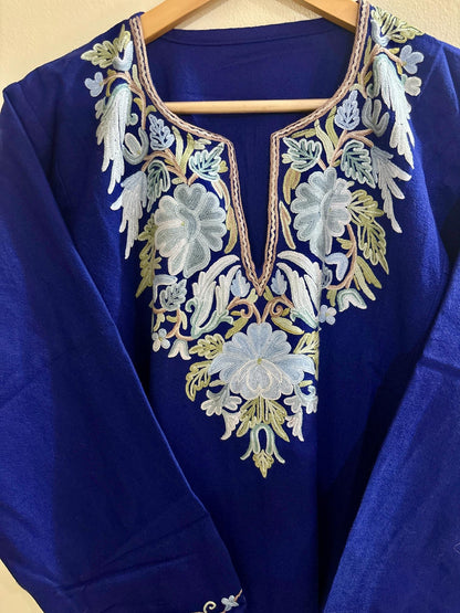 Sheeni Royal  Blue HandMade Aari Work Pheran