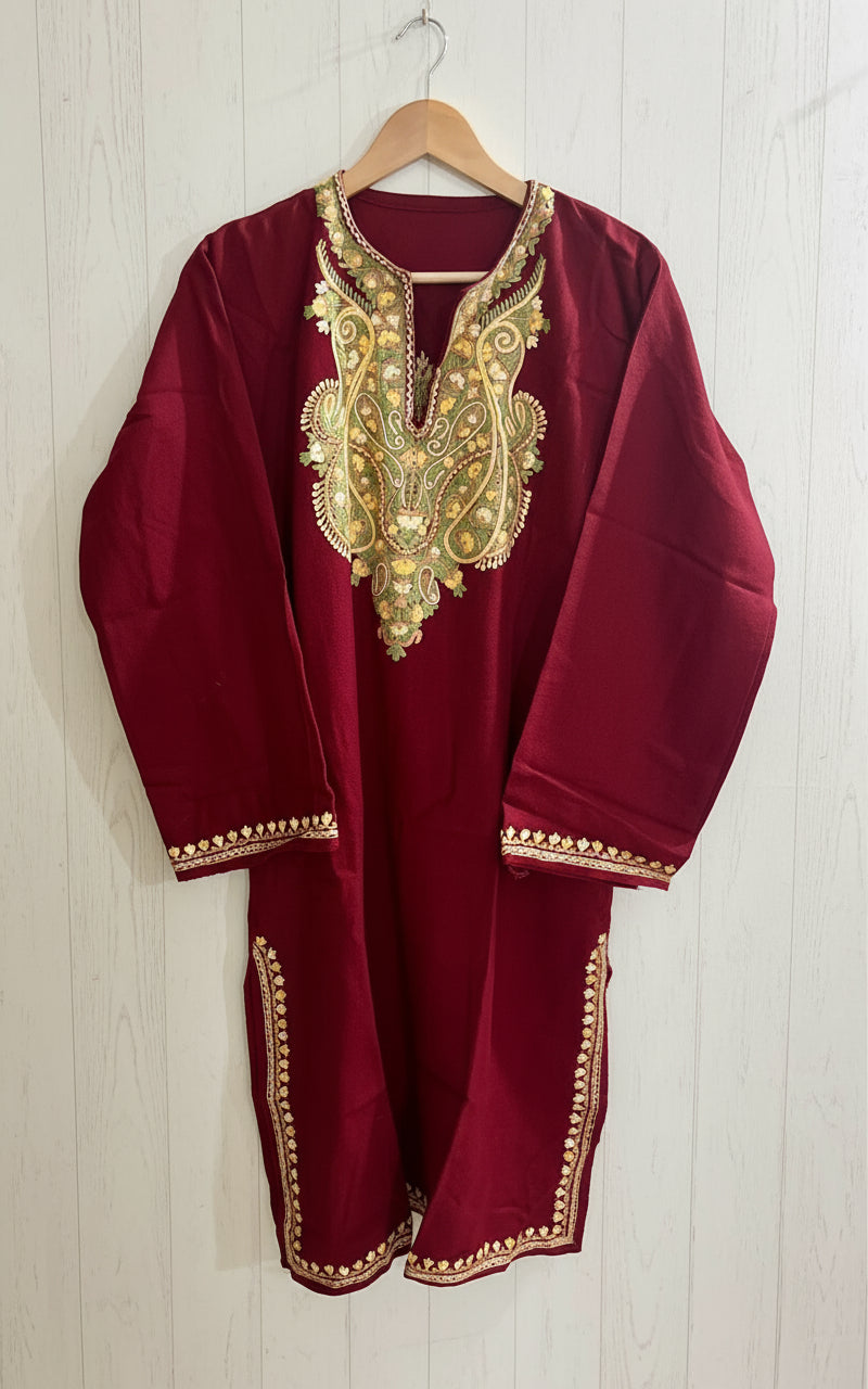 Sheen Maroon HandMade Aari Work Pheran