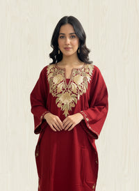 Sheeni Royal Rust Maroon HandMade Aari Work Pheran
