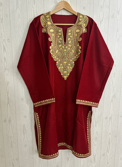 Sheen Rust Maroon HandMade Aari Work Pheran