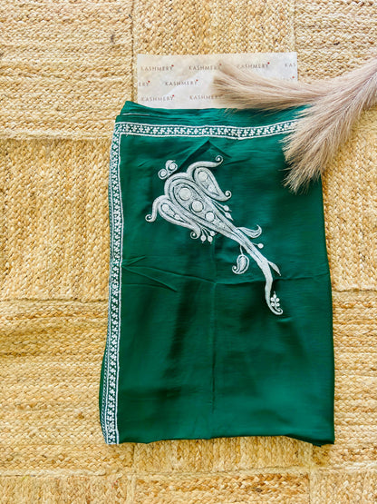 Omang Green Crepe Saree with Kashmiri Silver Tilla Embroidery