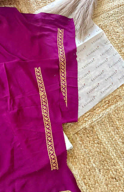 Omang Purple Crepe Saree with Kashmiri Tilla Embroidery