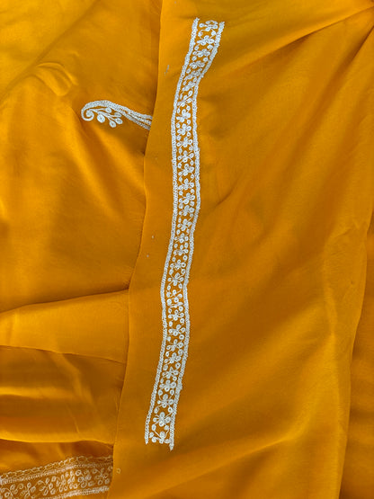 Omang Mustard Crepe Saree with Kashmiri Tilla Embroidery