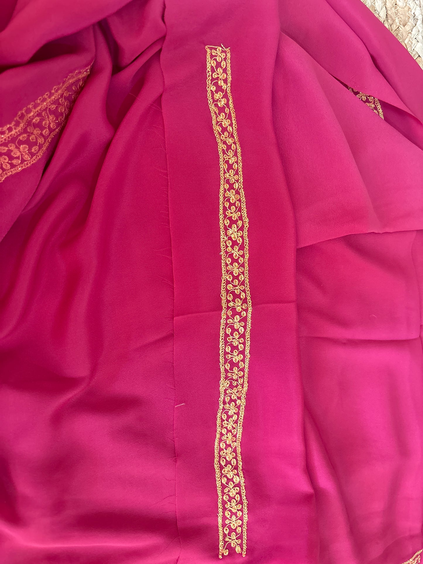 Omang Pink Crepe Saree with Kashmiri Tilla Embroidery