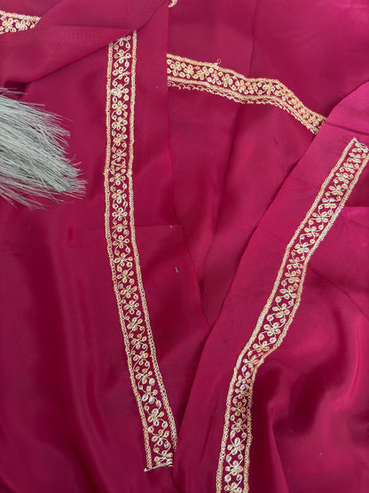 Omang Maroon Crepe Saree with Kashmiri Tilla Embroidery