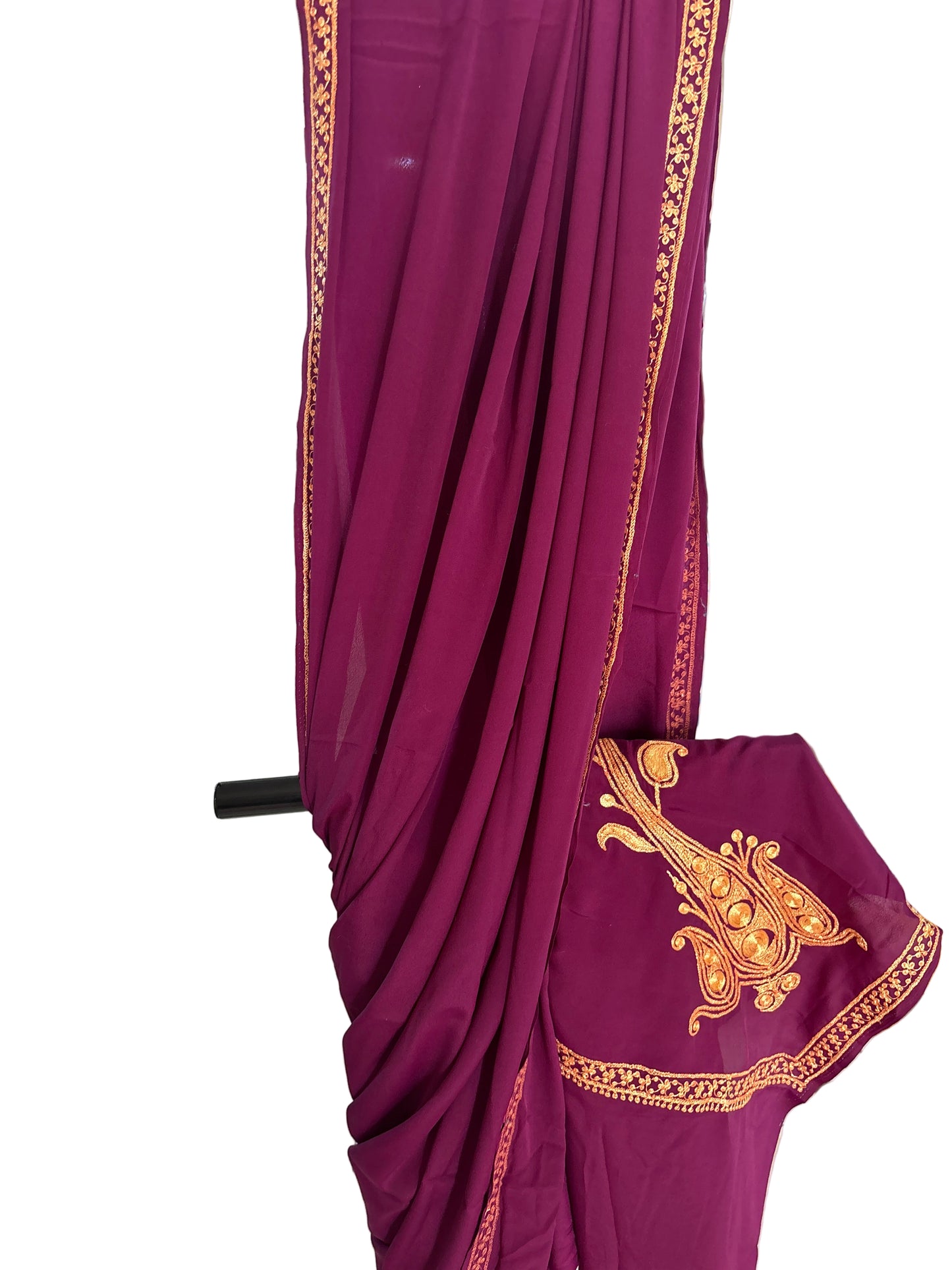 Omang Purple Crepe Saree with Kashmiri Tilla Embroidery