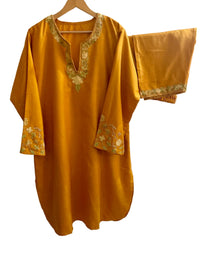 Pamposh Mustard Premium Mutli Color Aari Embroidered Kurta Set – Summer Edition