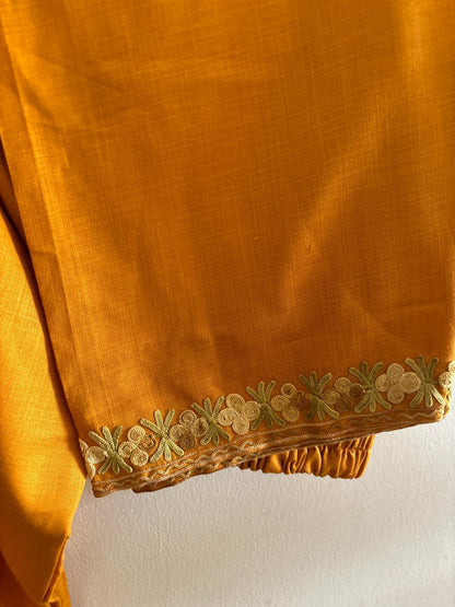 Pamposh Mustard Premium Mutli Color Aari Embroidered Kurta Set – Summer Edition