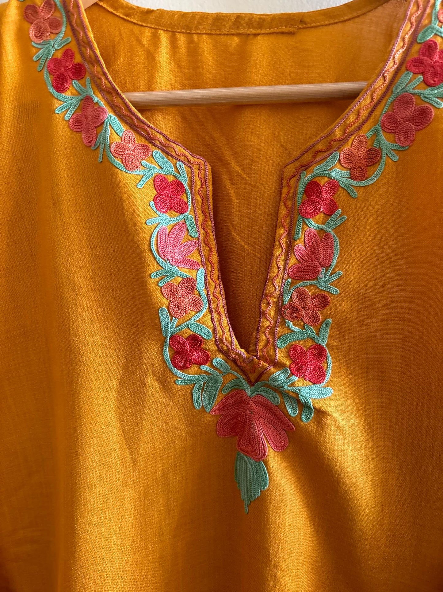 Pamposh Mustard Premium Mutli Color Aari Embroidered Kurta Set – Summer Edition