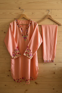 Pamposh Peach Premium Mutli Color Aari Embroidered Kurta Set – Summer Edition