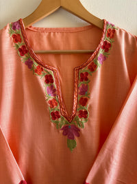 Pamposh Peach Premium Mutli Color Aari Embroidered Kurta Set – Summer Edition