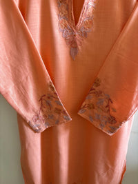 Pamposh Peach Premium Sellf Aari Embroidered Kurta Set – Summer Edition
