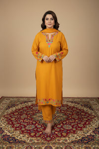 Pamposh Mustard Premium Mutli Color Aari Embroidered Kurta Set – Summer Edition