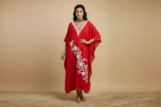 Women Premium Long Kaftan with Aari Work Embroidery
