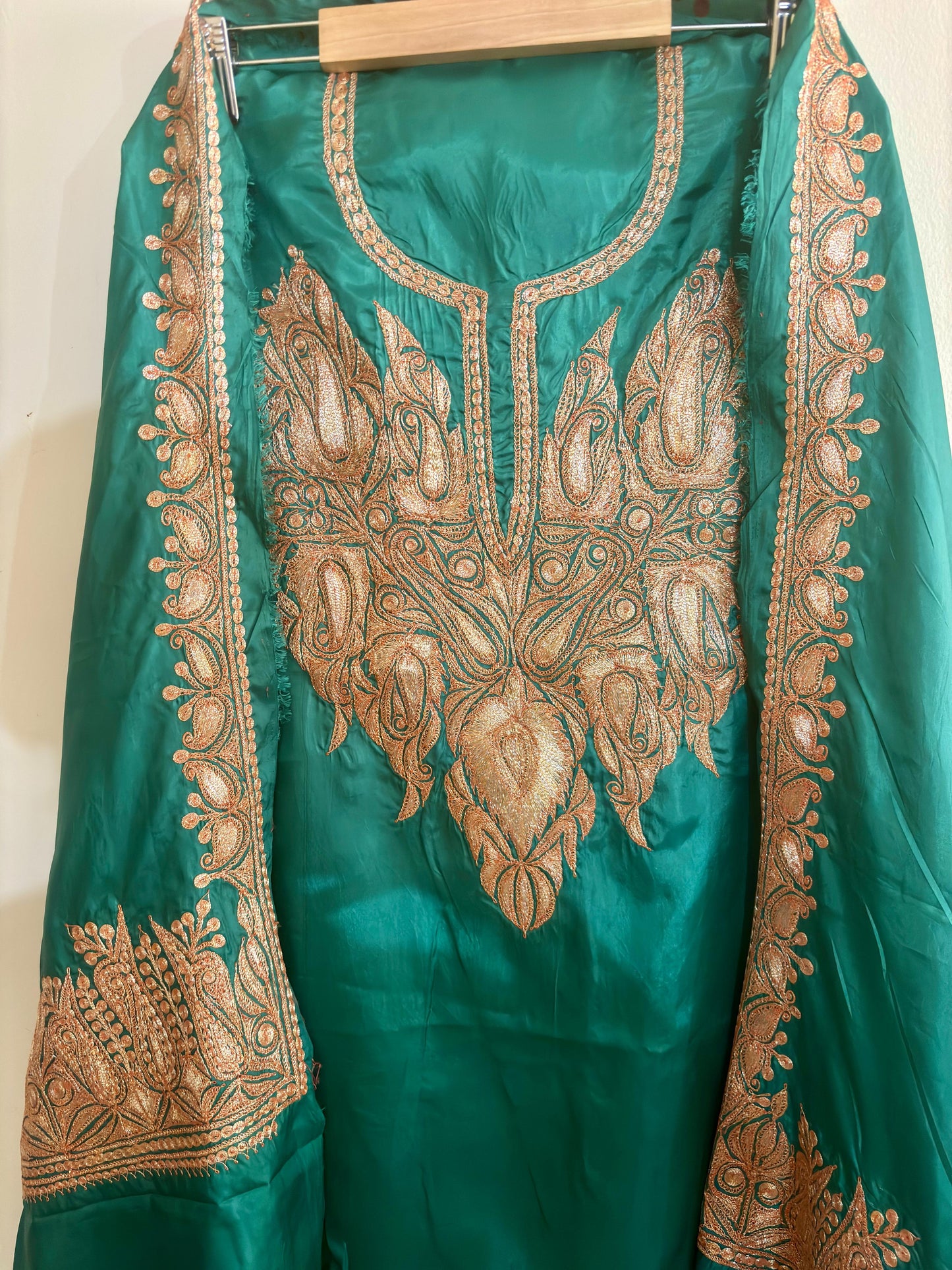 Khwaab Green Silk Suit with Botta Tilla Embroidery
