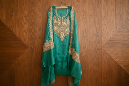 Khwaab Green Silk Suit with Botta Tilla Embroidery