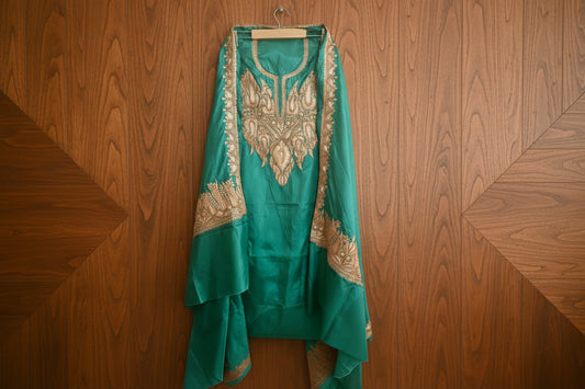 Khwaab Green Silk Suit with Botta Tilla Embroidery