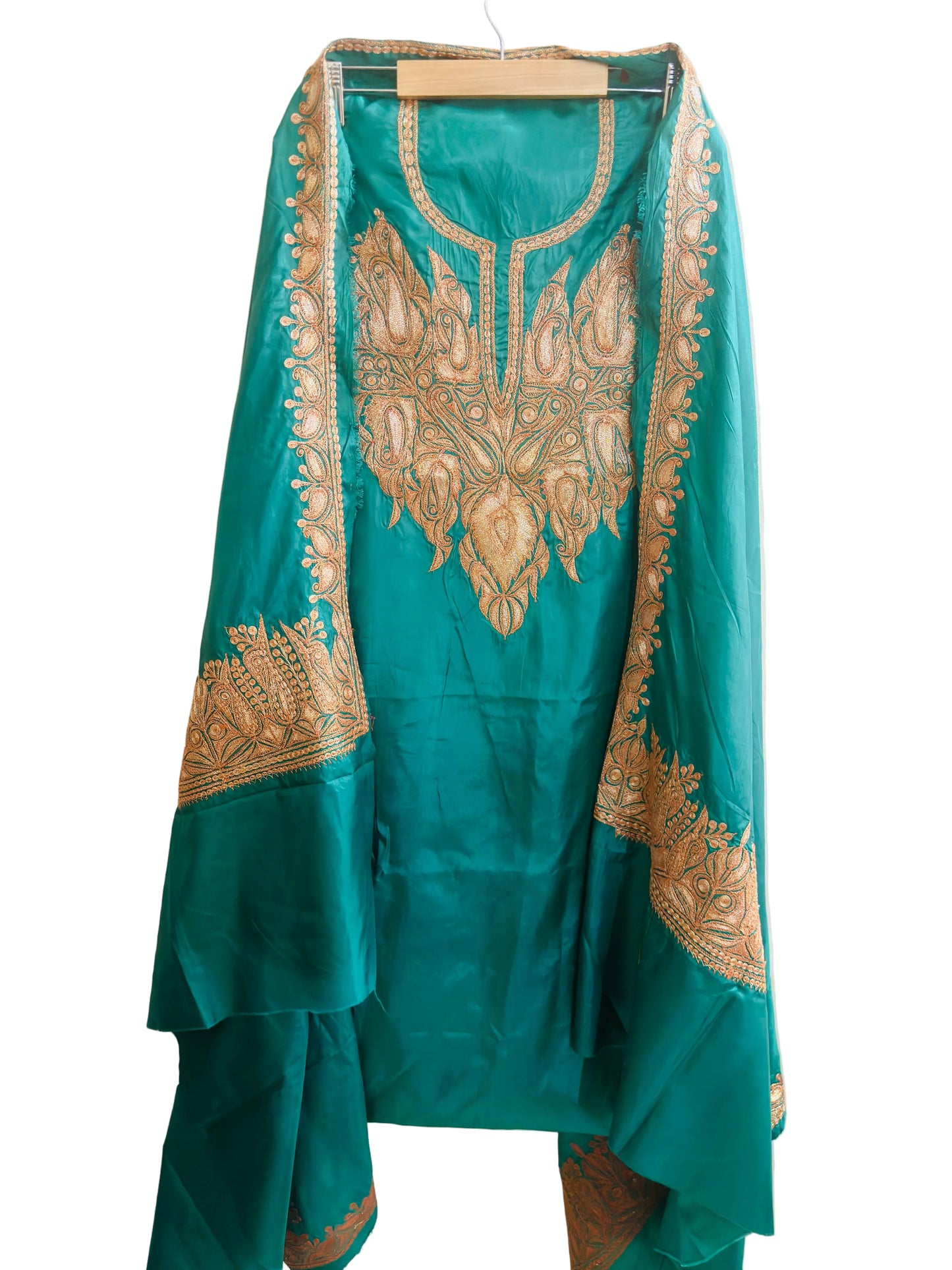Khwaab Green Silk Suit with Botta Tilla Embroidery