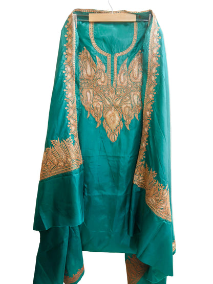 Khwaab Green Silk Suit with Botta Tilla Embroidery
