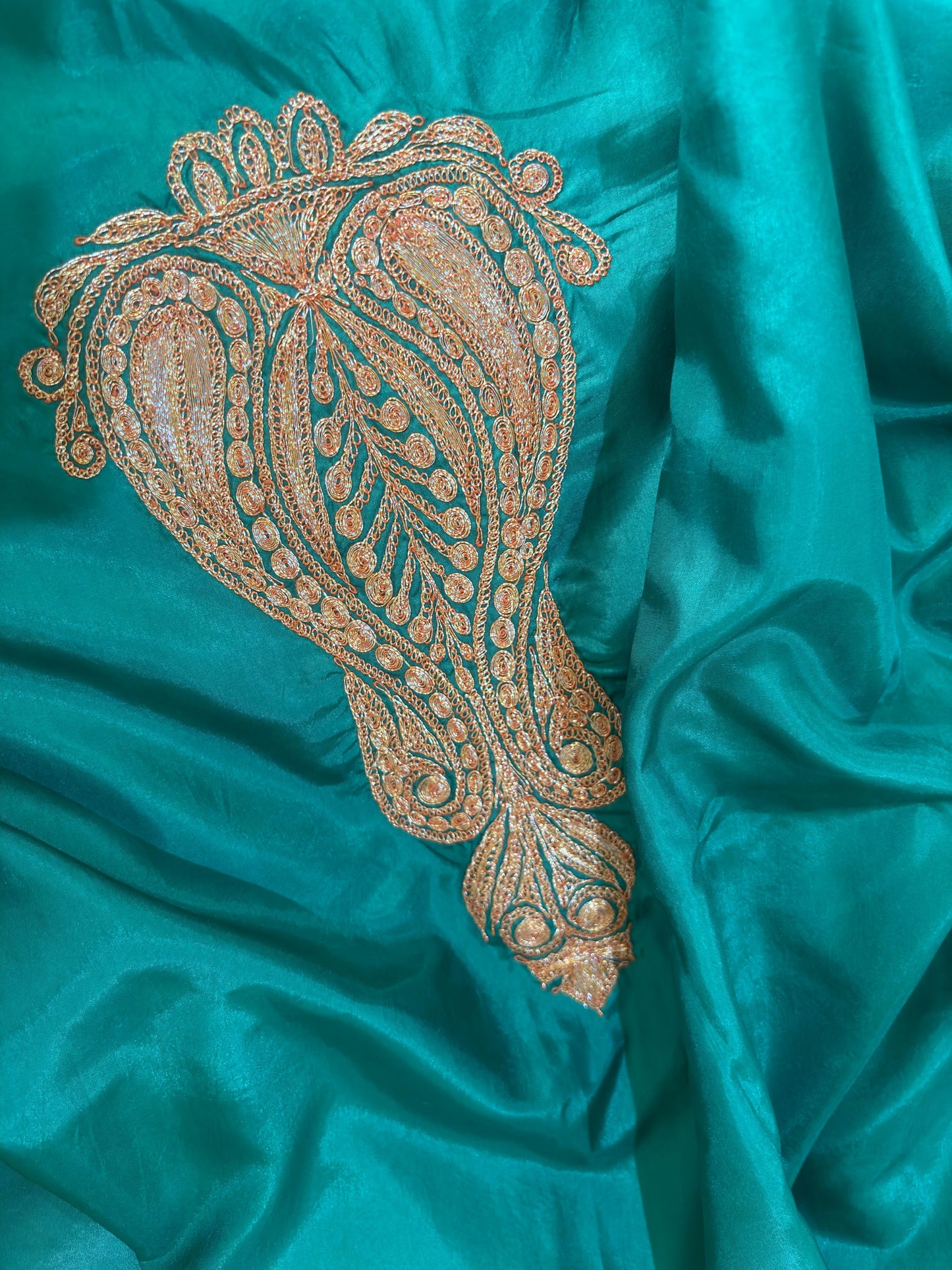 Khwaab Green Silk Suit with Botta Tilla Embroidery